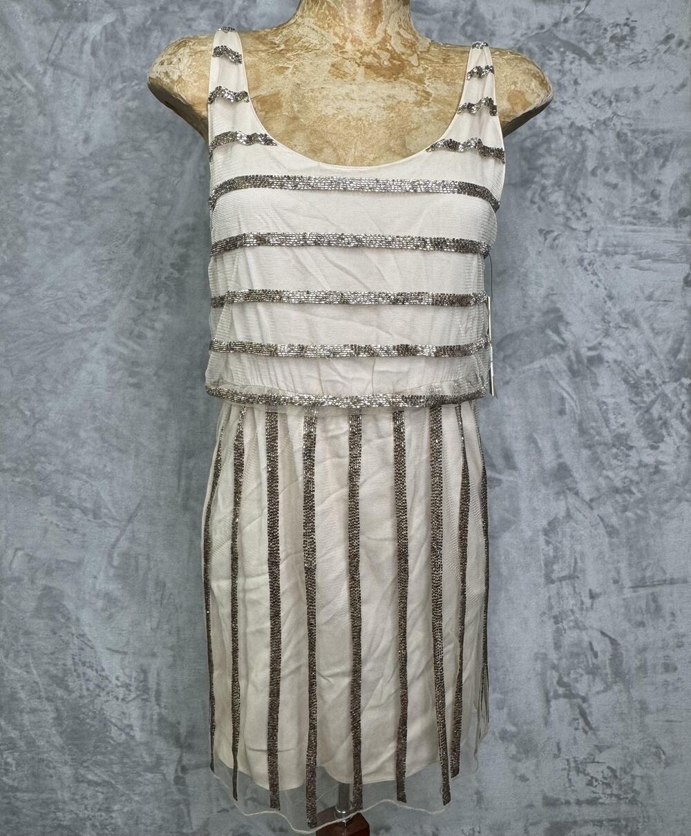 Alice + Olivia Dress Womens 6 Gold Gabby Embellished Blouson Silk Party New
